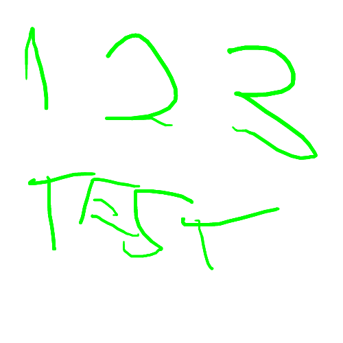 a very coarse handwritten message in green that says: "1 2 3 TEST"